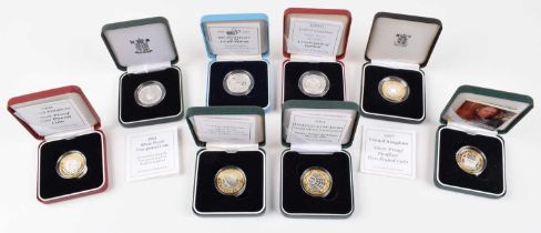 Assortment of various Royal Mint silver proof coins and a Dhruva Mistry Medal (15).