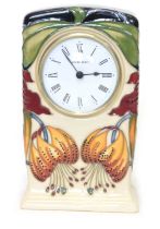 Moorcroft Anna Lily pattern mantel clock