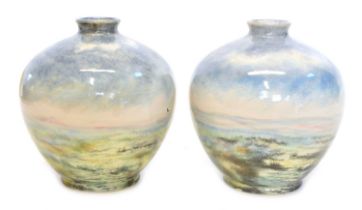 Two limited edition Ashley Jackson Collection Cobridge Stoneware vases Blue Light at Bakelow