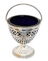 A George III silver and blue glass cream pail,
