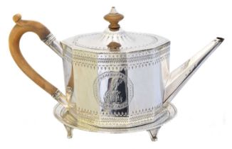 A George III silver teapot on stand,