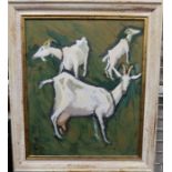 Bill Sly, oil on board, goats, 21ins x 17ins