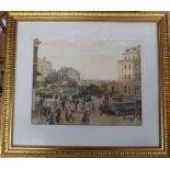 R Schwabe, pencil and watercolour, town scene with figures, 12.5ins x 15.75ins