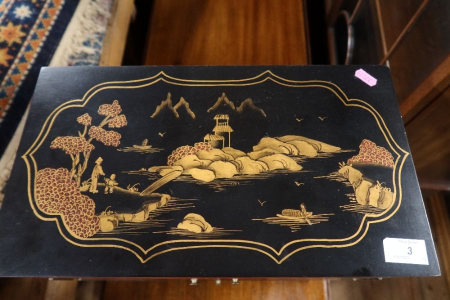 A Japanese lacquer table cabinet, fitted with two doors opening to reveal drawers, with drawer - Image 2 of 5