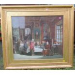 A 19th century watercolour, monogrammed SR 61, interior scene with cleric eating around a table,