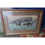 Four Victorian hunting prints, The Preliminary, The First Fence, The Water Jump and The Last Hurdle,