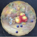 A Royal Worcester plate, decorated with fruit to a mossy background by H H Price, af, diameter 8.