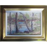 Elizabeth Annie McGillivray Knowles ARCA, oil on board, View Through Trees to River, 8.5ins x 8ins