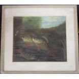 Roland Knight, oil on paper, fish in water, 7ins x 8ins