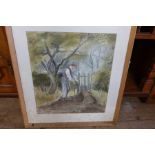 A Thistlethwaite, ten pastels. Subjects - Man and Dog, Seascape, Snowy Lane, Barn and Hay Bales,