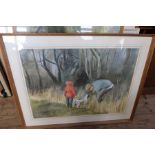 A Thistlethwaite, seven pastels. Subjects Father and Child with Dog in Woods, Cows and Figures in