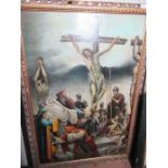 Oil on board, crucifiction of Christ, height 42 inches, width 28 inches