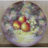 A Royal Worcester plate, decorated with fruit to a mossy background by Sibley-Lewis, diameter 10.