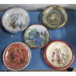 Two Crown Devon shallow bowls, one decorated with fairies, together with two Wilton Ware shallow