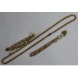 A 9k yellow gold curb link necklace, together with a 9ct gate bracelet with padlock clasp and a