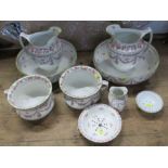 A Royal Doulton wash set, comprising two wash jugs, two wash basins, two chamber pots, a large and a