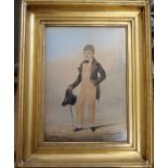 Richard Dighton, watercolour, full length portrait of a 19th century gentleman holding a black