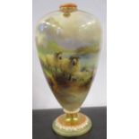 A Royal Worcester vase, decorated to the front with sheep in landscape by Harry Davis, with piercing