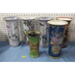 Three Carlton Ware trumpet vases, together with three Wilton Ware trumpet vases, all decorated in