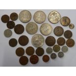 A Victoria 1889 Crown, together with two 1935 Crowns, three other Crowns, various halfpennies,