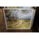 A Thistlethwaite, eight oil paintings. Subjects - Country Lane, Lake and Mountains, Fields and