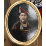 An oil on board, oval portrait of an Indian nobleman, maximum diameter 19ins
