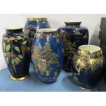 Five Carlton Ware vases, one decorated in the Wisteria pattern, height 10ins