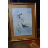 E F Weedon, watercolour, Swallows, 21.5ins x 14.5ins, together with three other watercolours