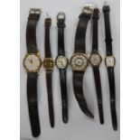 A 9ct gold lady's Moeris wristwatch, with leather strap, together with an Arnext lady's wristwatch