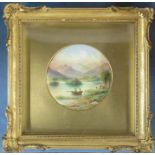 A 19th century Paragon circular plaque, painted with a view of Rydal Water, signed G Micklewright,