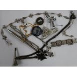 A collection of costume jewellery, to include a 9ct gold mounted locket pendant, a Wedgwood