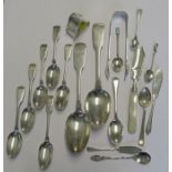 A collection of hallmarked silver flatware, to include a pair of serving spoons and a set of six