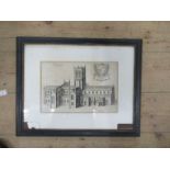 Daniel King, after Newcourt, an Antique black and white print of Worcester cathedral, 8ins x 12ins