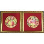 Two porcelain circular plaques, decorated with fruit by Leaman, diameter 6ins