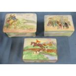 Three Crown Devon rectangular musical boxes, all printed with different scenes, 6ins x 4ins x