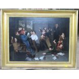 A 19th century oil on canvas, Victorian classroom scene, 17.5ins x 23ins - relined