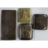 A silver engine-turned rectangular cigarette case, together with two other cigarette cases and