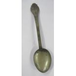 A 17th century silver lace back or picture back trefid spoon by Peter Rowe of Plymouth