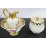 A Barr, Flight & Barr Worcester covered pot, with molded decoration, height 3ins, together with a