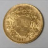 A 1947 20 Franc coin, Helvetia, weight 6.5g