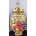 A Royal Worcester crown top pot pourri vase, with inner and outer cover, painted all round with