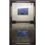 A pair of Continental watercolours, moonlit landscapes, indistinctly signed, 3.5ins x 5.5ins