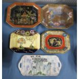 Four Carlton Ware rectangular dishes, with canted corners, all decorated with different patterns and