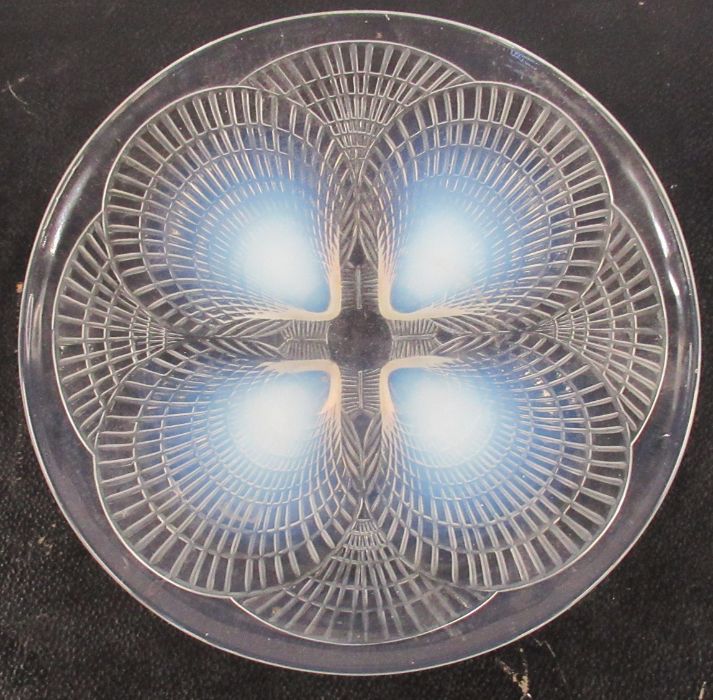 An R Lalique opaque glass Coquille pattern circular dish, diameter 9ins