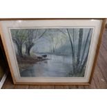 A Thistlethwaite, ten pastels. Subjects - Cows by River, Waterfall, Trees and River, Fields,