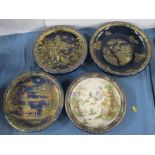 Four Carlton Ware shallow bowls, all decorated with Oriental buildings and figures, diameters