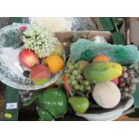 A box of sundries, to include china and model fruit
