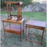 Two side tables, both fitted with a drawer, together with a nest of three mahogany tables