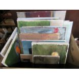 A box of unframed oil on canvases, mainly still lives