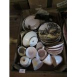 A box of china to include collectors plates, 25th wedding anniversary service